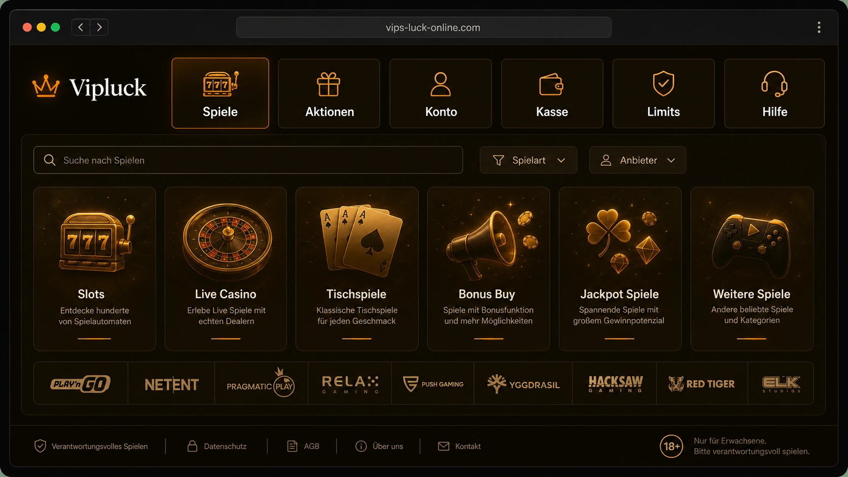 Aufbau des Vipluck Online Casino